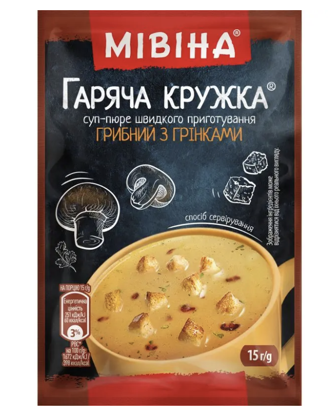 Суп-пюре Мівіна Гаряча Кружка гриби грінки 15г